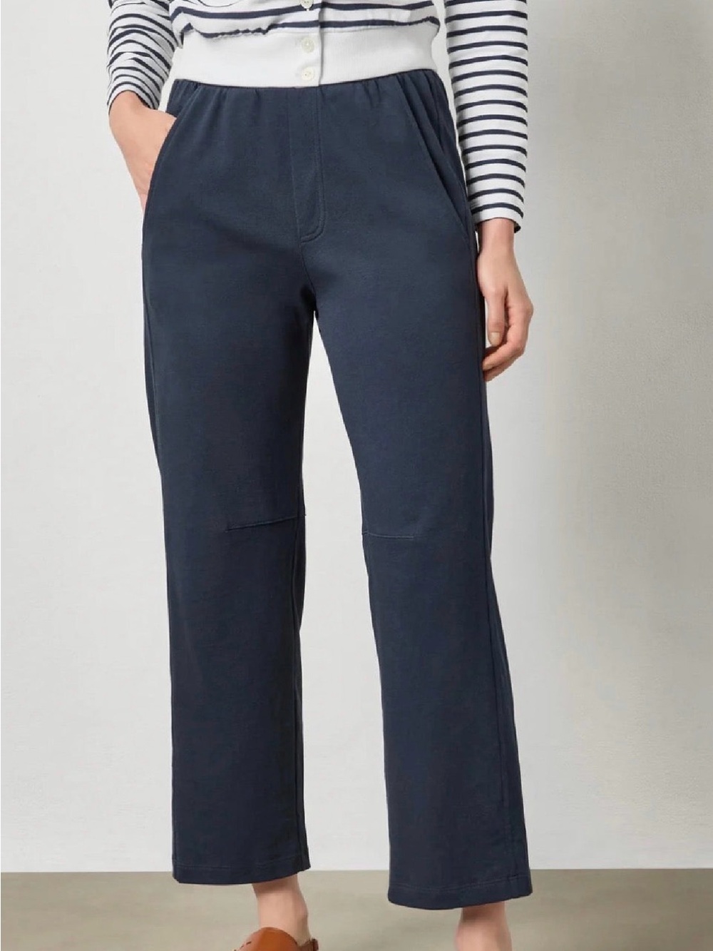 Lilla P Navy Cropped Wide-Leg Pull-On Pants